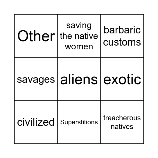 Orientalism/Colonialism Bingo Card