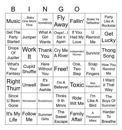 90s and 00s Pop Bingo Card