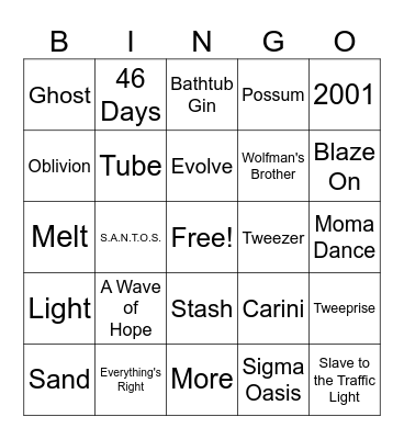 Black Out Phish Bingo Card