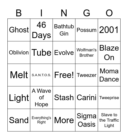 Black Out Phish Bingo Card