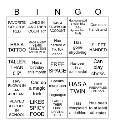 ICEBREAKER BINGO Card