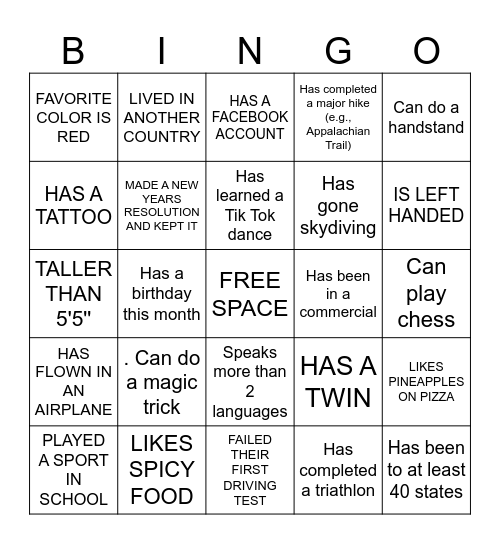 ICEBREAKER BINGO Card