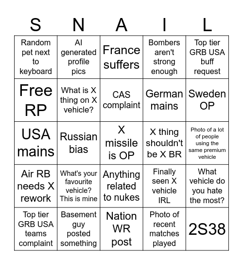 r/Warthunder weekly karma farm posts bingo Card