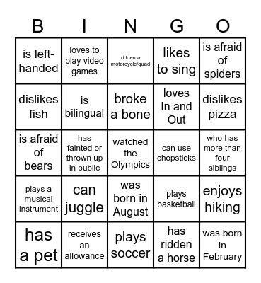 Human Bingo Card