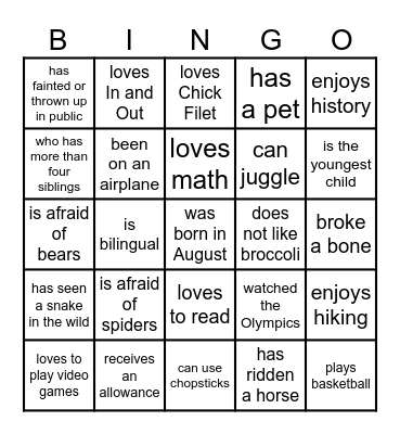 Human Bingo Card