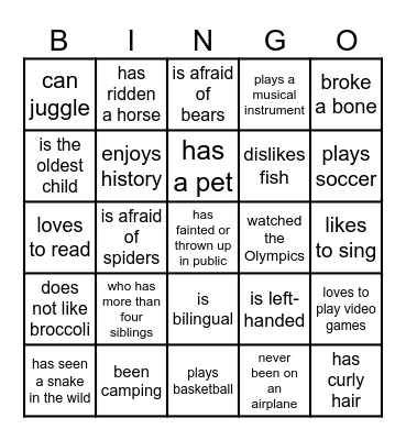 Human Bingo Card