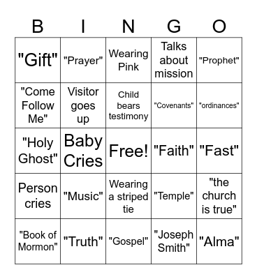 Testimony Meeting BINGO Card