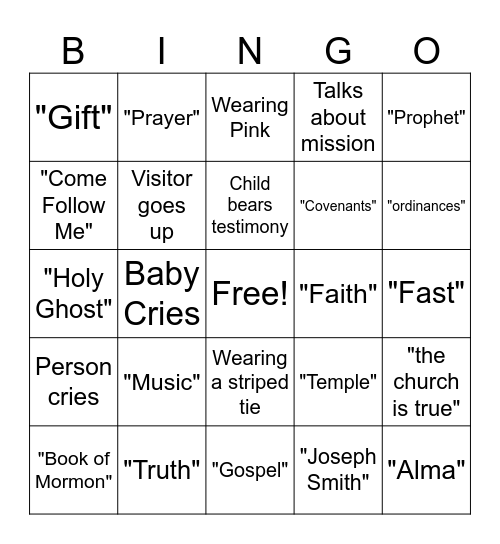 Testimony Meeting BINGO Card