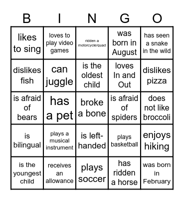 Human Bingo Card