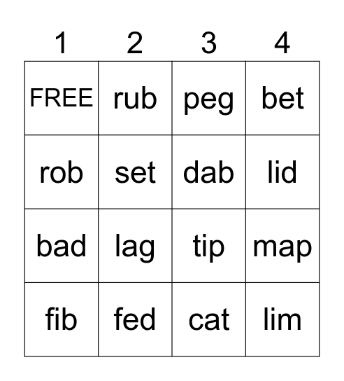 CVC WORDS (2) Bingo Card