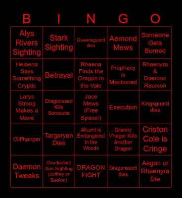 HOTD FINALE Bingo Card