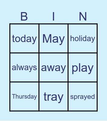 Ay Words Bingo Card