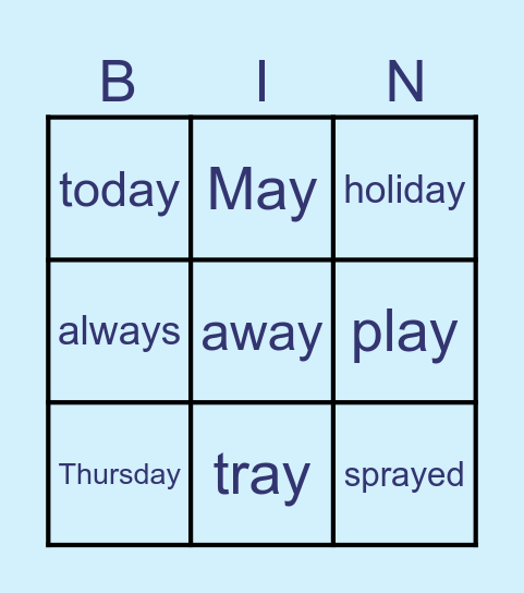 Ay Words Bingo Card