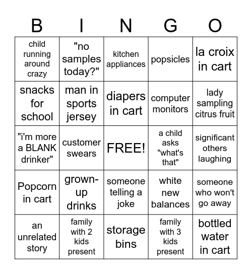 Costco Bingo Card