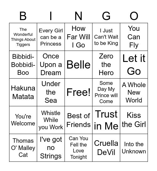 Disney Bingo Card