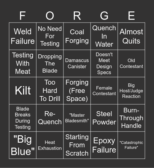 "Forged in Fire" Bingo (v1) Bingo Card