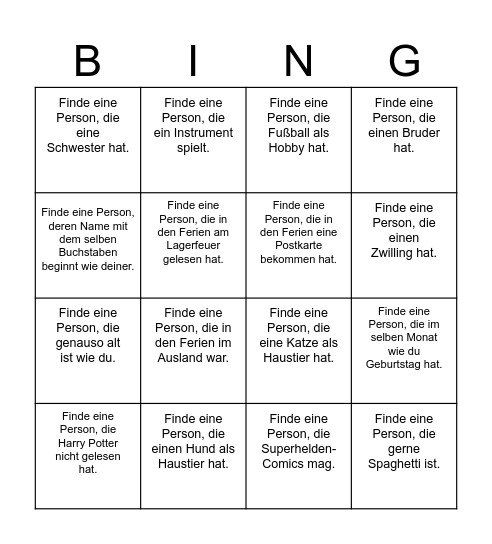 Kennenlernen Bingo Card