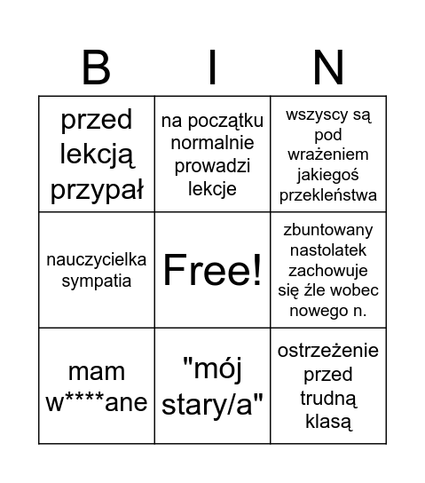Mickiewicz Bingo Card