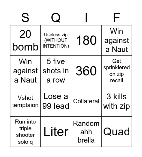 New Squiff Bingo Card