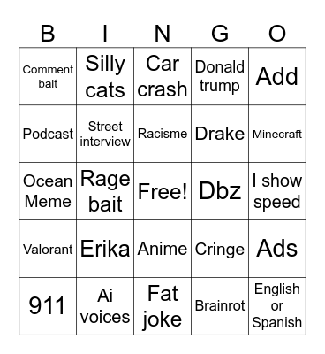 Instagram bingo Card