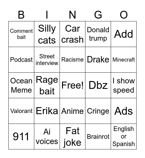 Instagram bingo Card