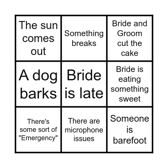 Sarah and Ash Wedding Bingo Card