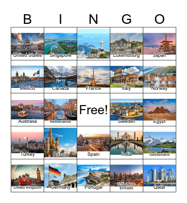 Countries Bingo Card