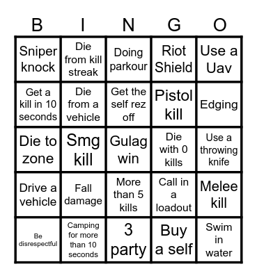 Warzone bingo MW3 Bingo Card