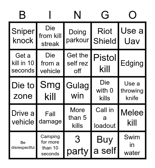 Warzone bingo MW3 Bingo Card