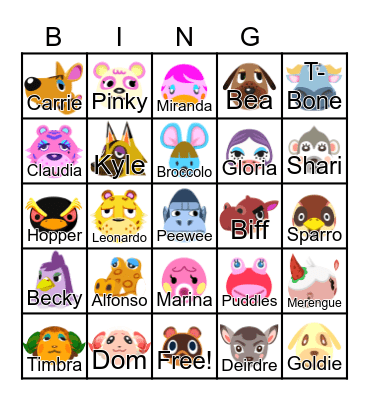 Animal Crossing Bingo Card