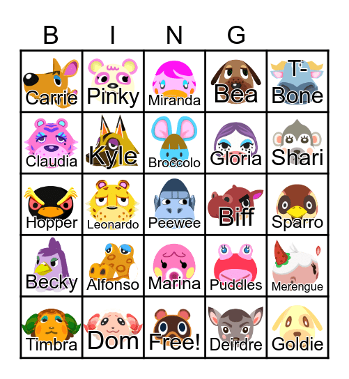 Animal Crossing Bingo Card
