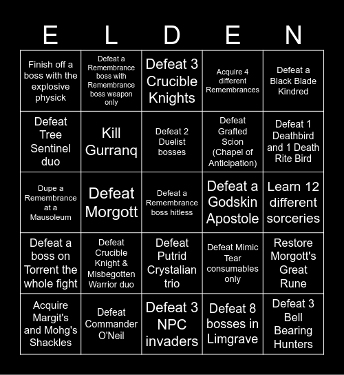 Elden Bingo Card