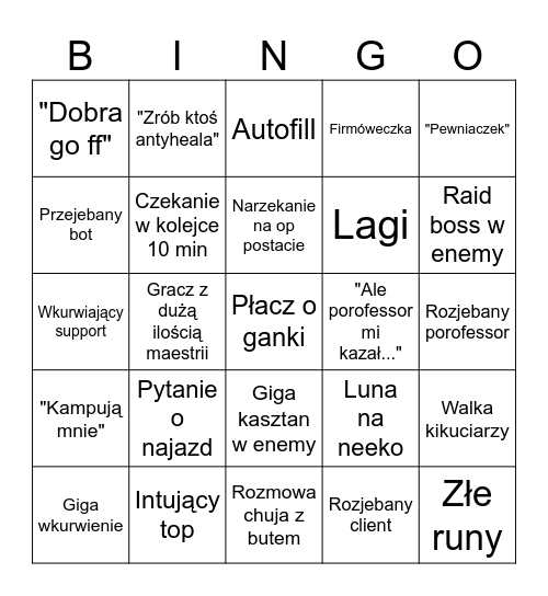 LIGUSIOWE BINFO Bingo Card