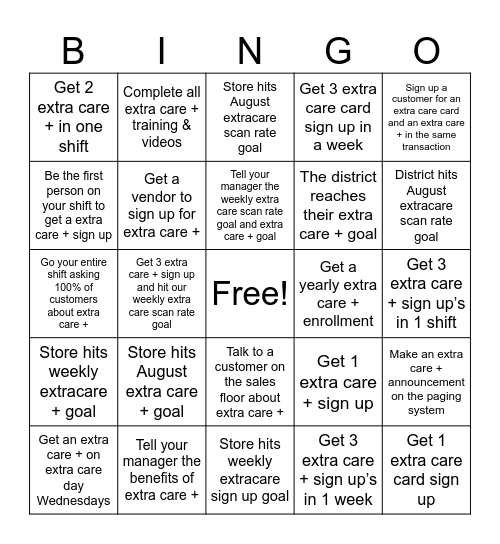 August ExtraCare + Bingo Card