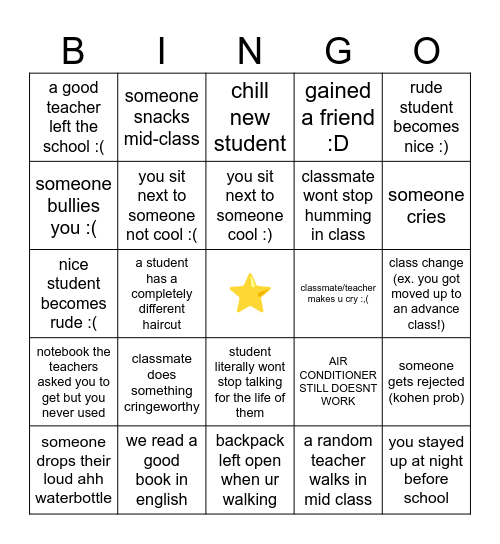 School Bingo 🎓 Bingo Card