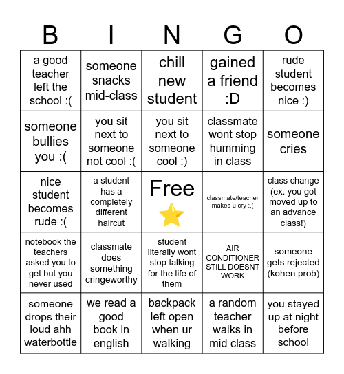 School Bingo 🎓 Bingo Card