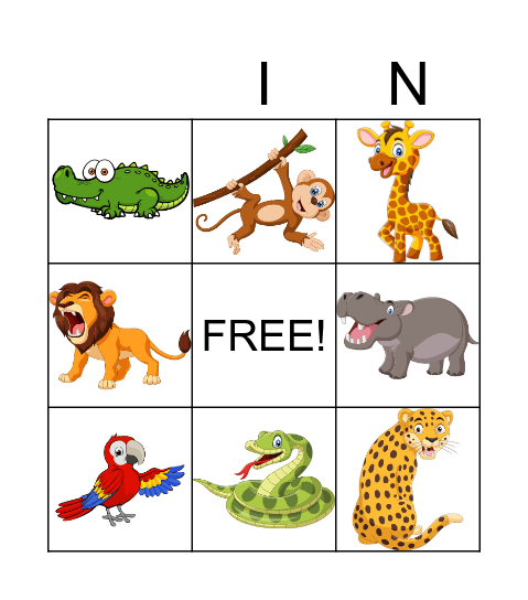 Animal Bingo Card