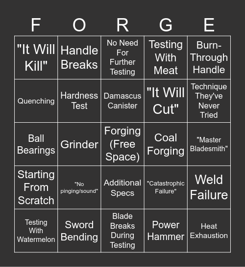 "Forged in Fire" Bingo (v2) Bingo Card