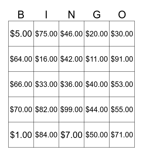 How much is it? Bingo Card