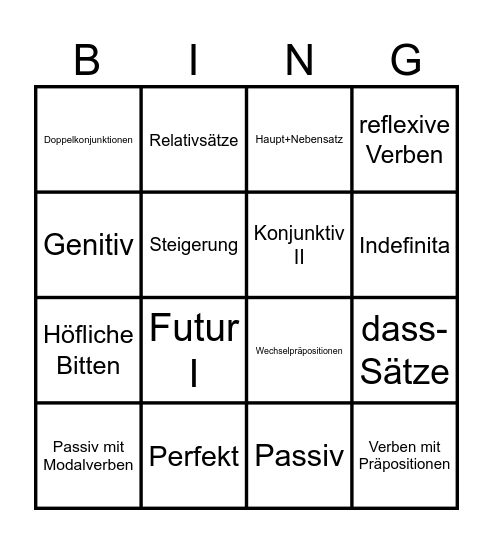 Grammatik Bingo Card