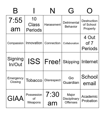 The Student Handbook Bingo Card