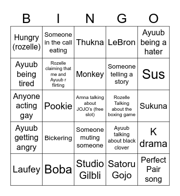 Our call Bingo Card