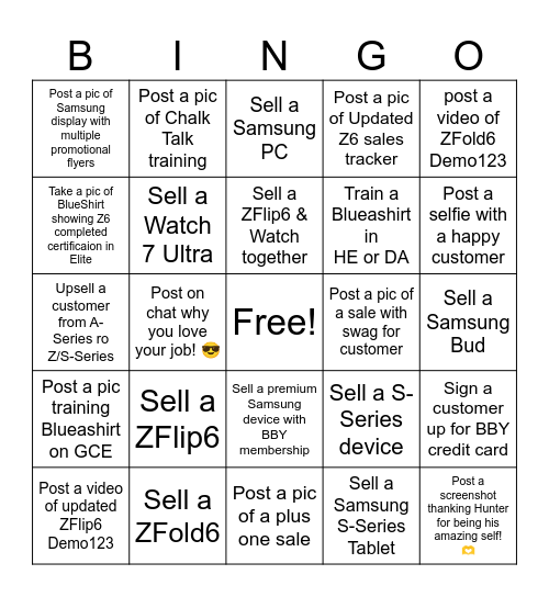 Samsung Sunday Funday Bingo Card