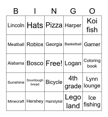 Auntie B & Logan’s Bingo Card