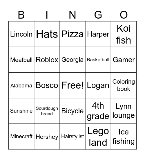 Auntie B & Logan’s Bingo Card