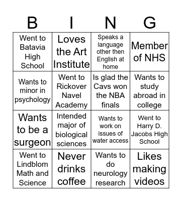Undergrad Research Icebreaker Bingo Card