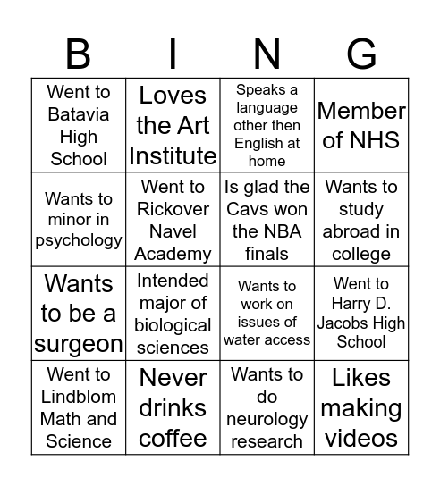 Undergrad Research Icebreaker Bingo Card