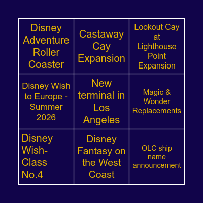 D23 Predictions - Disney Cruise Line Bingo Card