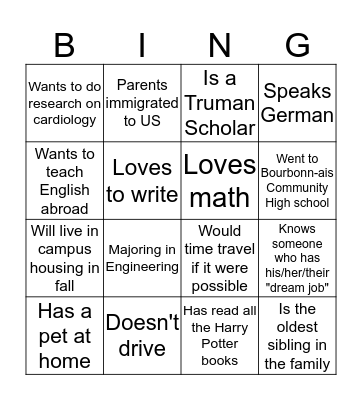 Undergrad Research Icebreaker Bingo Card