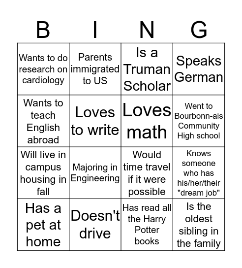 Undergrad Research Icebreaker Bingo Card